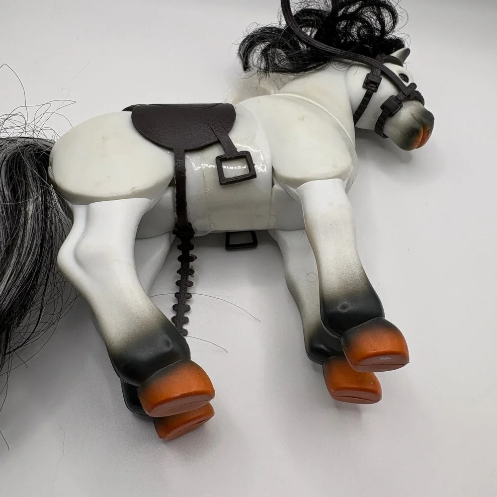Vintage Kidkore Pony Horse Figure White Grey Black Articulated 2000 Toy 7 inch